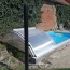 Obloukové zastřešení PRAKTIK, barva stříbrný elox, 3 moduly - odsunuto v prostoru za bazénem - detail zezadu